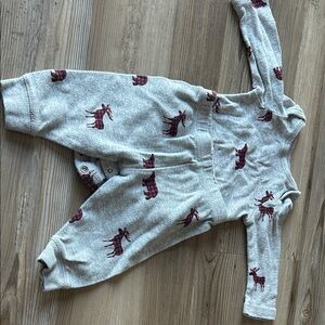Gray Baby Pants and Shirt with Red Moose Print